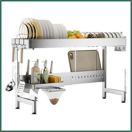 Adjustable Over Sink Dish Drainer Stainless Steel Kitchen Tableware Organizer Rack