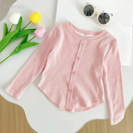 1-12Y Baby Girls Shirt Spring New Children's Long Sleeve T-shirt Solid Color Fashionable Baby Slimming Tops Girls' Base Shirts