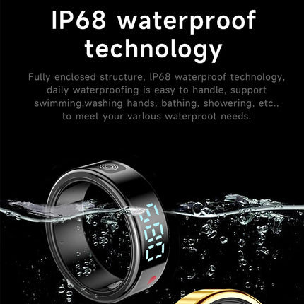 SR08 Display Screen Smart Ring Smart Touch Fitness Tracker Stainless Steel 5ATM IP68 Waterproof Intelligent Ring For Men Women