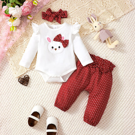 3PCS Newborn Baby Girl Clothes Set Cute Little Rabbit Long Sleeve Bodysuit+Pant+Headband Fashion Costume for Toddler Girl 1-18M