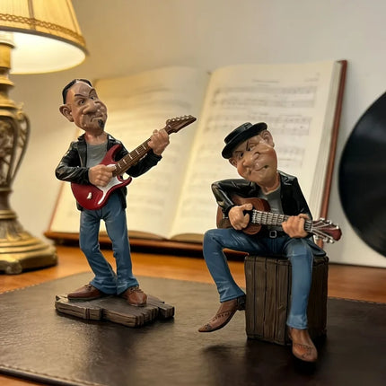 Whimsical Guitarist Statue Ornament，Hand-painted Resin Musician Decorative Figurine，Exquisite Interior Decoration Items