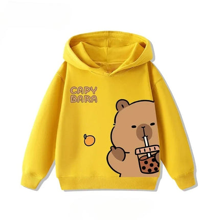 Cartoon Capybara Print Children's Hoodies Casual Fashion Comfortable Cute Boy Girl Hooded Sweatshirt Warm Pullover Autumn Winter