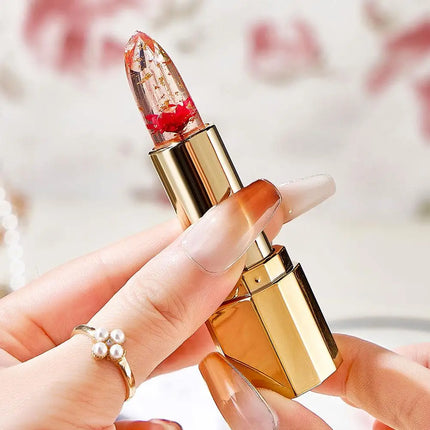 Transparent Flower Jelly Temperature Color-changing Lipstick long-lasting waterproof non stick cup  Anti-drying Lips Skin Care
