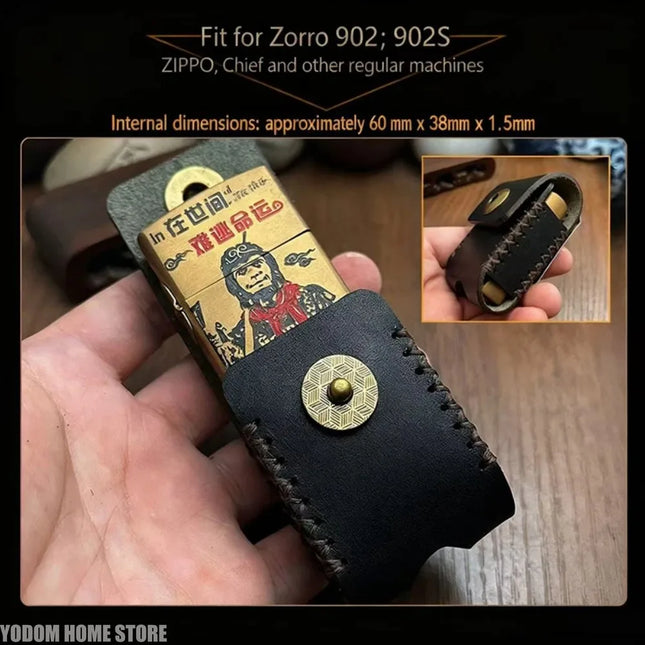 Genuine Cowhide Case For Zorro/Zippo Lighters Vintage Design Leather Pouch with Reinforced Steel Clip Retro Lighter Holder