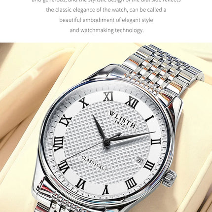 WLISTH Luxury Stainless Steel Watches for Man Waterproof Luminous Quartz Watches Roman Scale Wristwatch Date Week Men Watch