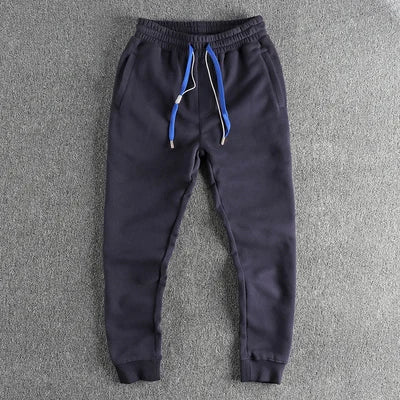 Autumn Winter New American Retro Thickened Velvet Sweatpants Men's Simple Washed Heavyweight Drawstring Sports Ankle-tied Pants
