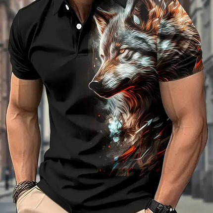 Men's Polo Shirt Animal Graphic Print Outdoor Casual O Neck Fine Horse Short Sleeve Street Fashion Male Oversized Clothing
