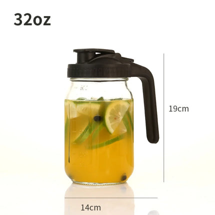 32oz Glass Cup Large Capacity Transparent Wide Mouth Mason Jar with Handle and Lid Leak-proof Glass Water Pitcher for Cold Brew