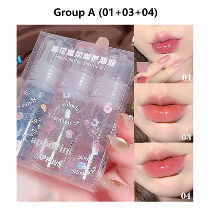 1/3Pcs Clear Water Light Lip Glaze Moisturizer Color Changing Lip Oil Jelly Mirror Lipsticks Transparent Glitter Lip Gloss Set