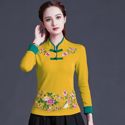 Ethnic Style Streetwear Fashion Casual Women's Clothing Shirts for Women Vintage Clothes T-shirt Y2k Top Women's Clothes Embroidery
