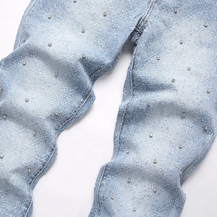 Denim Flare Pants Men Jeans Rhinestones Distressed Mid Waist Vintage Denims Male Washed Trousers Boot Cut 2026 Streetwear