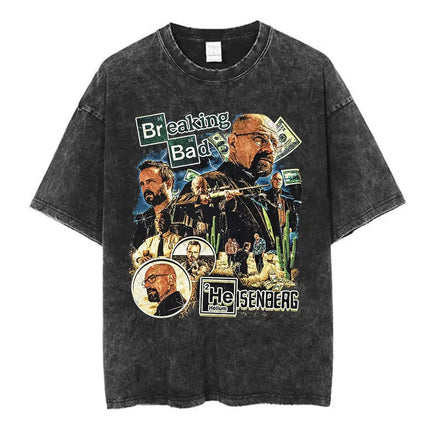 Heisenberg Breaking Bad Vintage Washed T Shirt Better Call Saul Graphic Print T-shirts Men's Pure Cotton Short Sleeves Tee Shirt