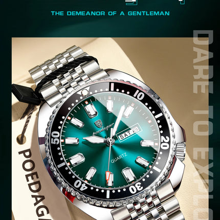 POEDAGAR Luxury Fashion Men's Watch Waterproof Luminous Quartz Male Watch Date Week Stainless Steel Casual Watches For Men Reloj