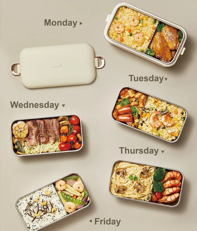 45W Electric Lunch Box Office Fast Heated Lunch Box Portable Water-free Food Heater 304 Stainless Steel Insulated Box 800ml
