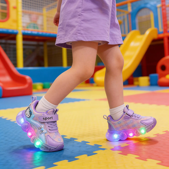 Kids' Casual LED Light Sneakers Cartoon PU Leather Spring Outdoor Breathable Anti-slip Sneakers Pink Purple Size 21-30