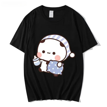Couple T-shirt Cute BuBu Panda Going to Sleep with DuDu Bear Graphic T-shirt Women Clothes Sleeve Tops Women's Clothing