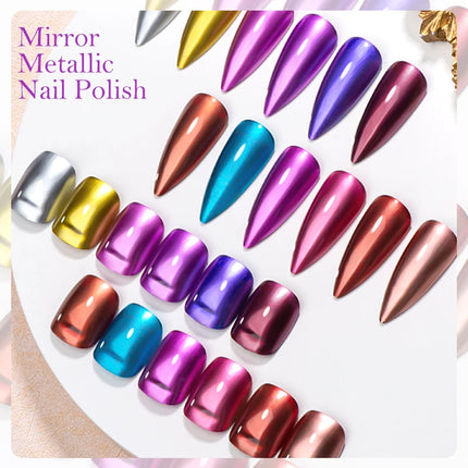 6pc Mirror Metallic Nail Polish No Need Lamp Quick Dry Mirror Effect Long Lasting Nail Supplies Varnish Manicure for Home Salon