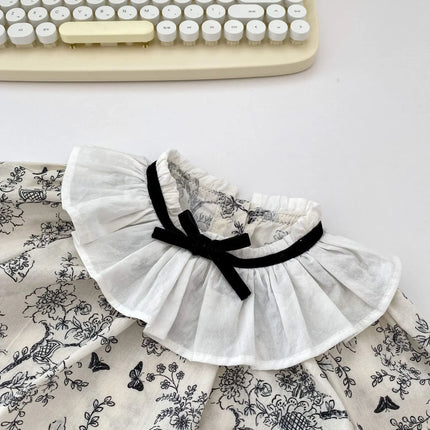 7201-1 Baby Girl's Suit New Autumn Fashion Lace Bow Baby Girl's Suit Long Sleeve Shirt+Short Princess Two-piece Suit