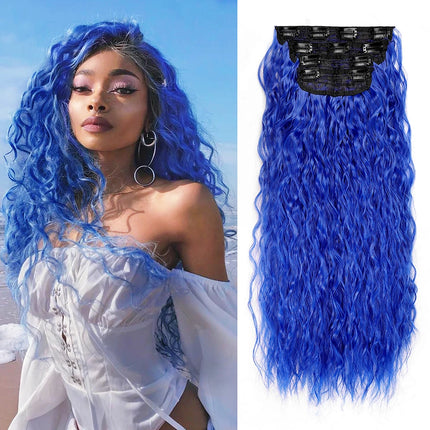 4PCS set Clip in Hair Extensions Natural Black Corn Wavy 20'' Long Curly Thick Synthetic Hairpieces for Women Girls Daily Party