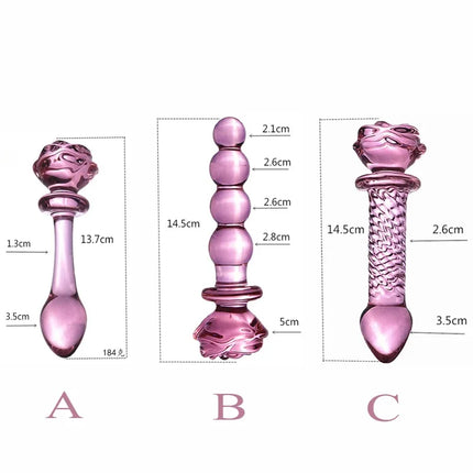 Rose Glass Bullet Butt Plug Transparent Pink Stimulating Anal Masturbation Beads Penetration Anal Plug Adult Sex Toy