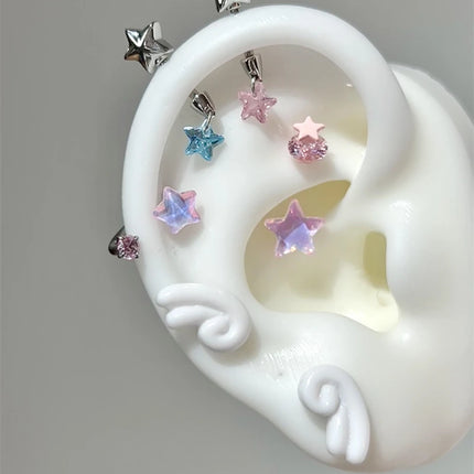Sweet Angel's Wings Stainless Steel Ear Bone Nail Cute Acrylic Love Heart Cross Earrings for Women Body Puncture Accessories