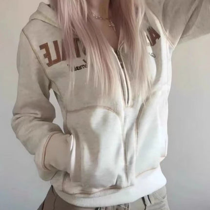Japanese Y2K Punk Subculture Jacket Women Oversized Zip Up Hooded Sweatshirt Sexy Casual Vintage Streetwear Fashion Chic Clothes