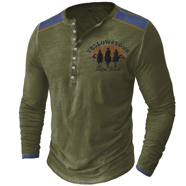 Vintage Men's T Shirt Yellowstone National Park Long Sleeve Tee Usa Route 66 Letter Graphic T-Shirts Oversized Men Clothing Tops