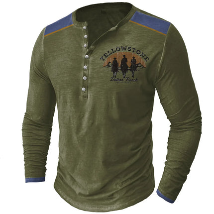 Vintage Men's T Shirt Yellowstone National Park Long Sleeve Tee Usa Route 66 Letter Graphic T-Shirts Oversized Men Clothing Tops