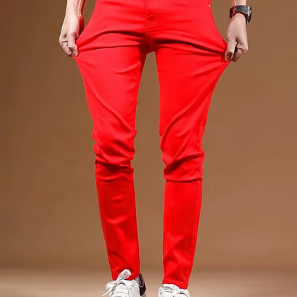KING JEANS RED Men's Long Pants Bulletproof Business Office Style Simple And Versatile Suitable For Various Occasions