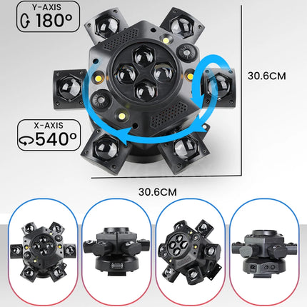 150W Moving Head Disco Light RGBW Remote Control DMX512 6 Arms Bee-Eyes Mini Beam DJ Party Lights Stage Effect for Events Club