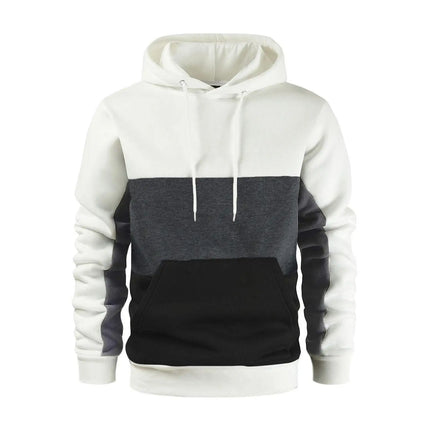 New Men's Patchwork Hoodie Outdoor Casual Sportswear Street Fashion Men's Fleece Thermal Hooded Sweatshirt Fall Winter Black