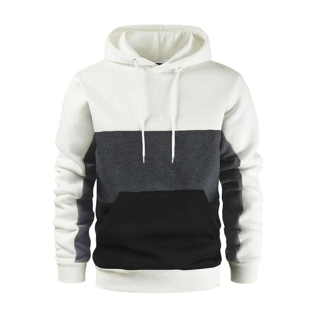 New Men's Patchwork Hoodie Outdoor Casual Sportswear Street Fashion Men's Fleece Thermal Hooded Sweatshirt Fall Winter Black