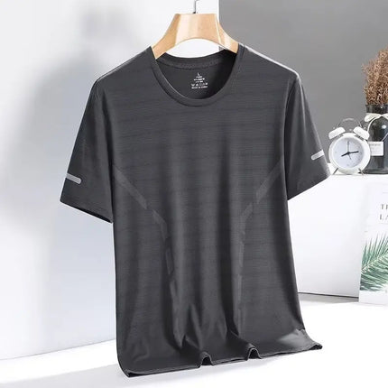 Ice Silk Short Sleeve T-Shirt Men's Summer Thin Quick Dry Mesh Sport Fitness Half Sleeve Casual Elastic T Summer Wear