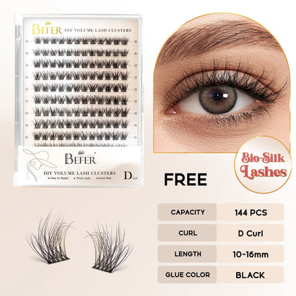 Befer 144pcs Lash Clusters 3D Natural Fluffy Cluster Lashes DIY Lash Extension 10-16mm Hight Quality Soft Super Thin Band Makeup