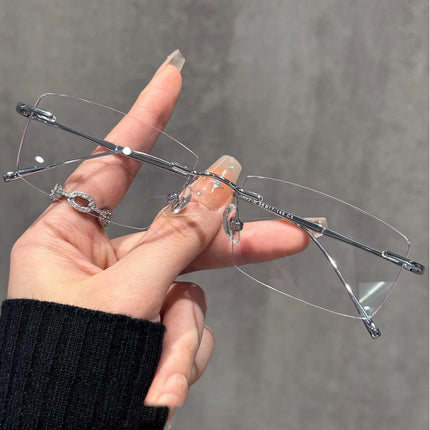 KLASSNUM Women Men Rimless Myopia Glasses Anti-blue Light Metal Frame Spectacles Diopter Minus 0-1.0-1.5-2.0-2.5-3.0-3.5-4.0-6.0