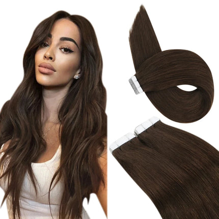 Human Hair Tape In Extensions Silky Straight Natural Color #2 Brown Color Hair Extensions Invisible 100% Real Human Hair Tape In
