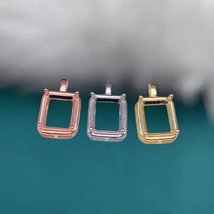 L S925 Sterling Silver DIY Empty Pendant Holder Setting 6*8/7*9/8*10mm Square Stone Fine Simple Design Charm Jewelry for Woman