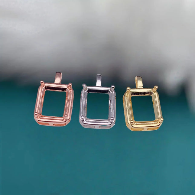 L S925 Sterling Silver DIY Empty Pendant Holder Setting 6*8/7*9/8*10mm Square Stone Fine Simple Design Charm Jewelry for Woman