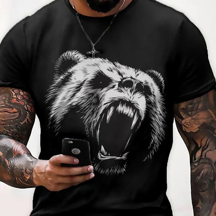 Animal Pattern Men's T-Shirt 3D Barbarian Bear Short Sleeve Fashion Personalized T-Shirt Loose Oversized T-Shirt Men's Clothing