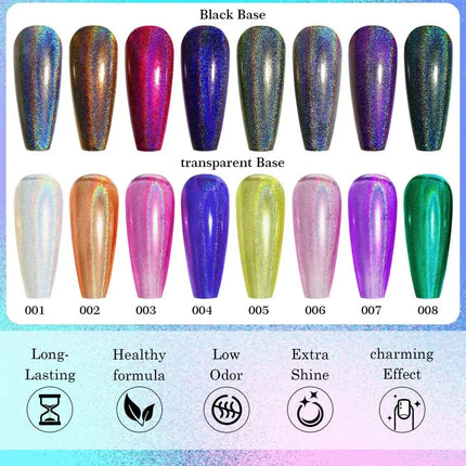 Holographic Nail Polish with Rainbow Glitter - 7ml Laser Chrome Nail Lacquer, Multicolor Shift Effect, 8color DIY Art Nail Salon