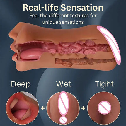 3D Flesh The Light Male Masturbation Artificial Vagina Ass mouth Silicone 3 In 1 Adult Sex Toy Sex Doll For Man Pocket Pussy Ass