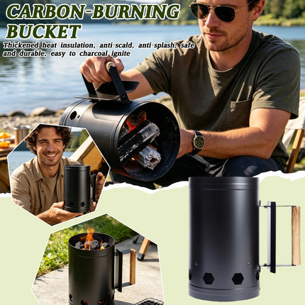 Charcoal Chimney Starter Fire Starter Tool with Wooden Handle for Easy and Efficient Charcoal Ignition Suitable for Grilling