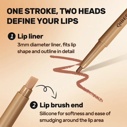 With Silicone Brush Lip Liner Pen Double-head Automatic Silky Soft Coffee Brown Smudging Full Lip Shape Outline Contour Makeup