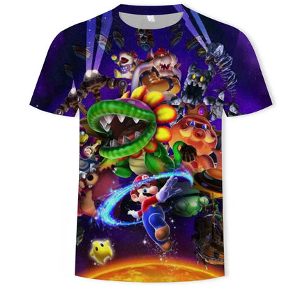 Super Mario Boys Girls Clothes Princess Peach Luigi T-shirt Cool Comfortable Sweat Absorption Short-sleeved Top Baby Show Gifts