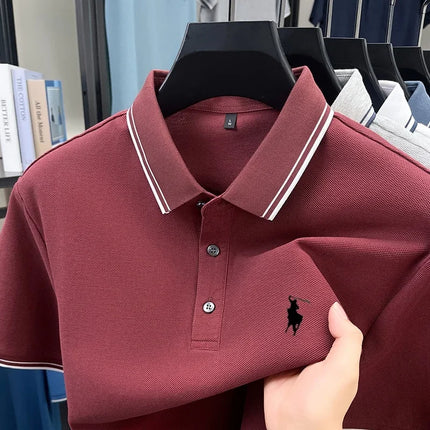 Luxury mens clothing brand summer exquisite pony embroidery breathable polo shirt daily comfortable casual pure cotton short top