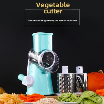 Rotary Cheese Grater Shredder Round Mandolin Slicer with Handle and 3 Drum Blades Kitchen Manual Vegetable Slicer Nuts Grinder