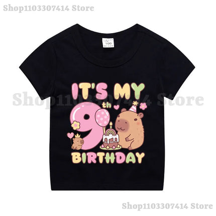 Capybara Kids Short Sleeve Tee Girl Cute Cotton T-shirt Summer Clothing Children Anime Cartoon Tops Fashion Casual Clothes Gifts