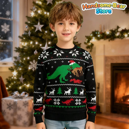 Funny Tree Rex Christmas Ugly Sweatshirt New Fashion Cartoon Dinosaur Graphic Hoodies for Girls Clothes Xmas Boys Gift Kids Tops