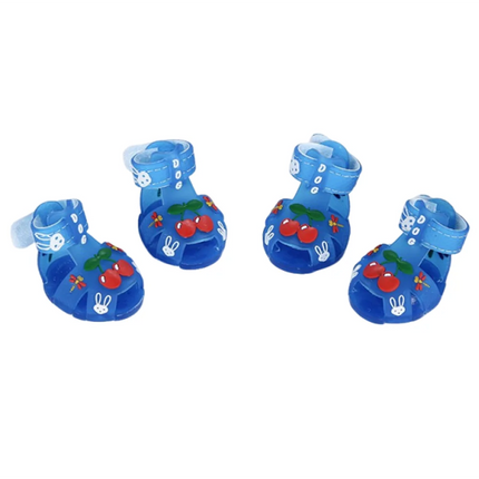 4Pcs/Set Cartoon Dog Summer Jelly Sandals Non-slip Adjustable Breathable Dog Shoes Waterproof Wear-resistant Dog Paw Protector