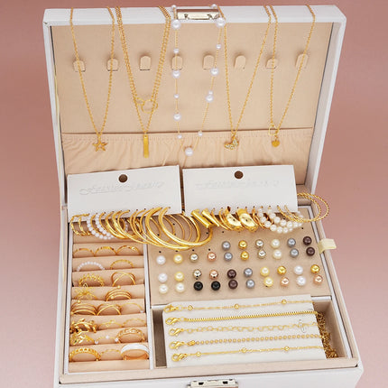 67 Pcs/Set Boho Style Metal Earrings Necklaces Rings Bracelets Multi Piece Jewelry Set For Women Daily Wear New 2024 Fashion
